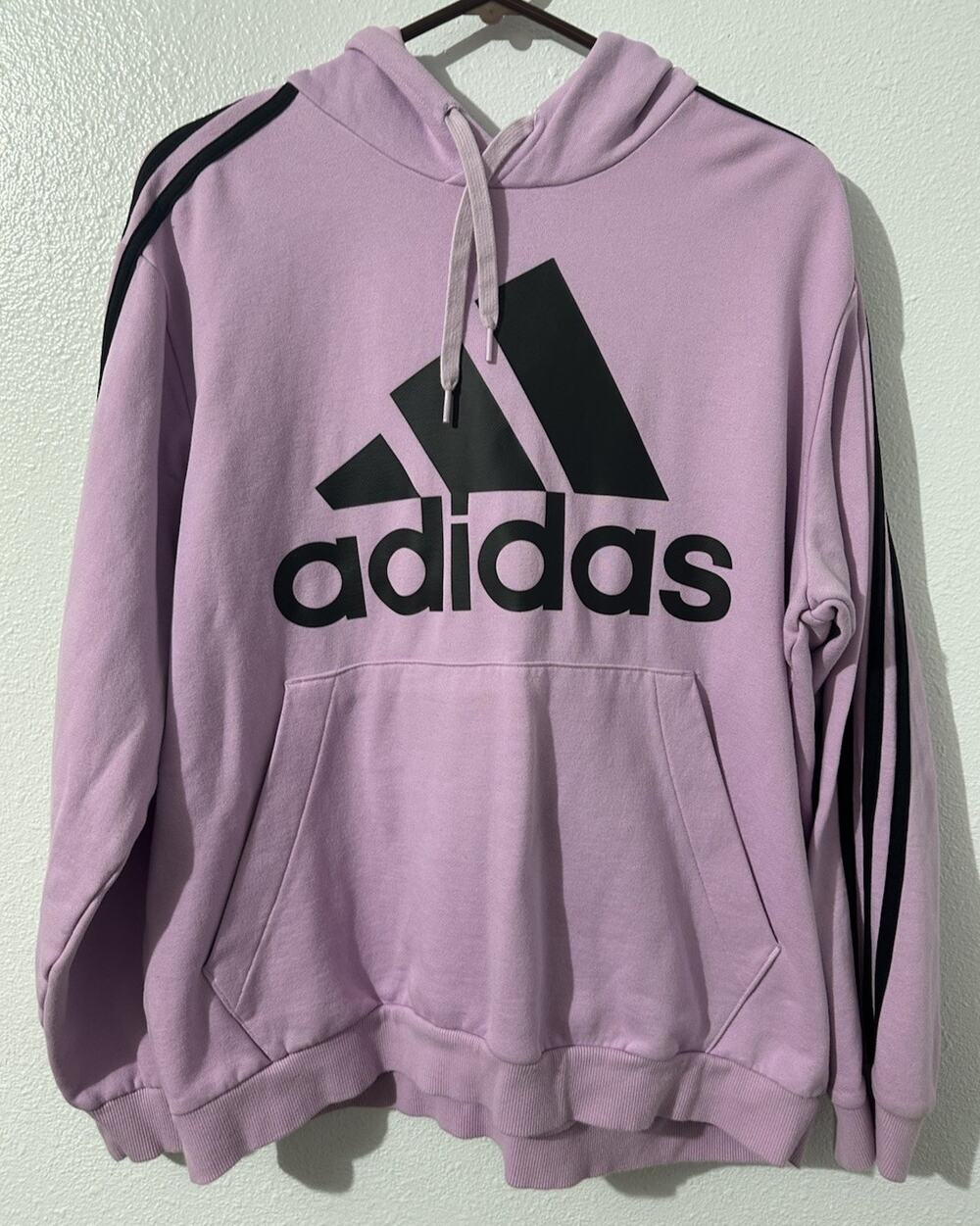 Adidas Womens XL Essentials 3 Strips Fleece Hoodie Purple Athletic